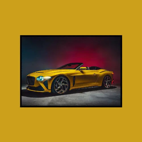 Yellow sports car on a dark background with a yellow border